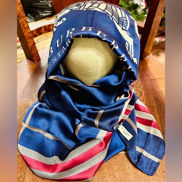 Burberry Montage Print Silk Scarf wEquestrian Knight Design&Icon Stripe - Picture 2 of 6